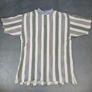 Industrial Rags Waffle Henley Striped Green Blue Men's Vintage 90s Shirt Large